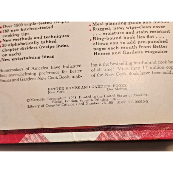 VTG 1974 Better Homes And Gardens New Cookbook 5-Ring Binder-7th Printing - Picture 12 of 12